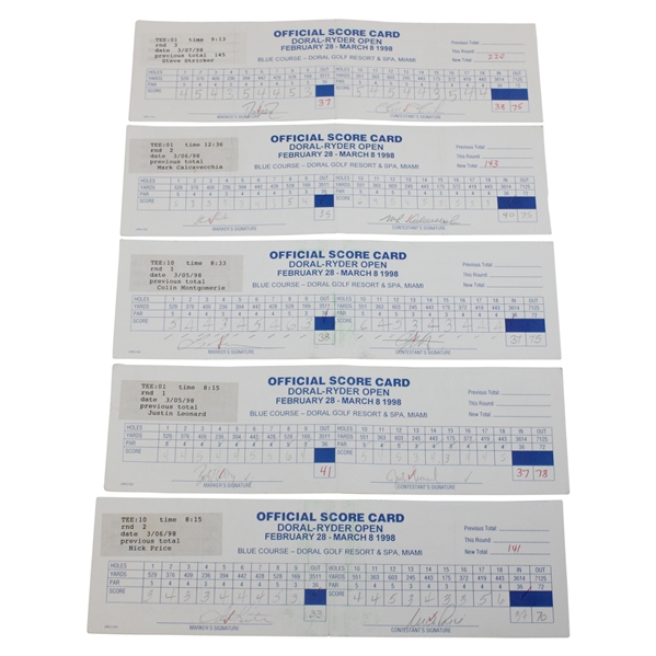 Price, Calc, Leonard, Montgomerie & others Signed Official Used 1998 Doral-Ryder Open Scorecards