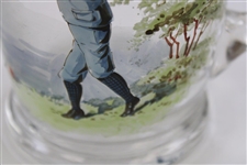 Vintage Hand-Painted Golfer Scene Lidded Glass Stein
