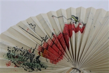 c.1920's French Fold Open Double Sided Advertising Fan w/Woman Golfer & Caddy - Les Meilleurs Prix