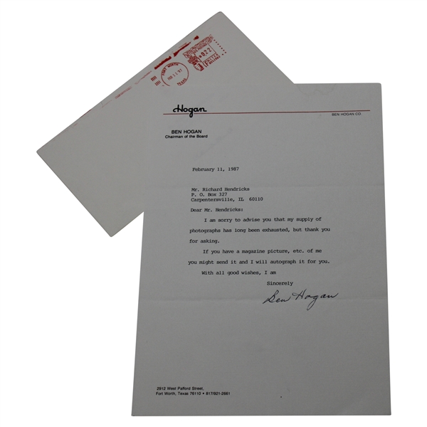 Ben Hogan Signed Letter with Original Envelope PSA/DNA Letter #W05717