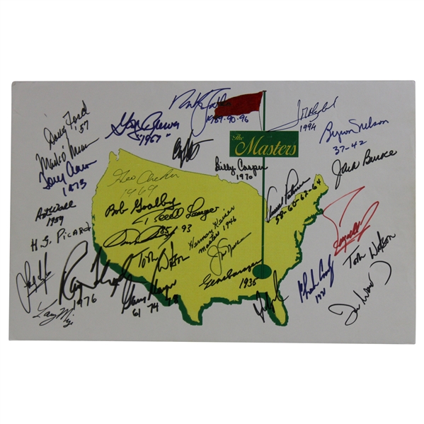 Masters Champs Signed The Masters Logo Broadside with 29 Total Champs! JSA ALOA