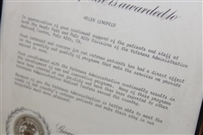 Helen Lengfeld's 1985 VA Medical Center Commendation Certificate - Framed