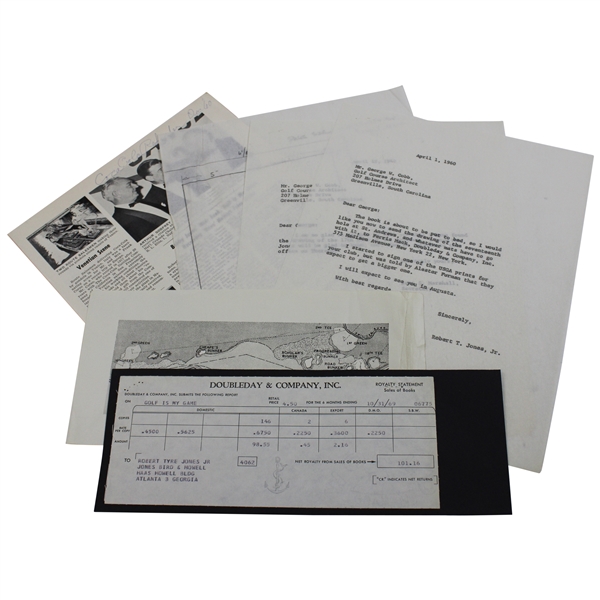 Bobby Jones Personal Golf Is My Game Letters to Par 3 Architect George Cobb & Royalty Statement