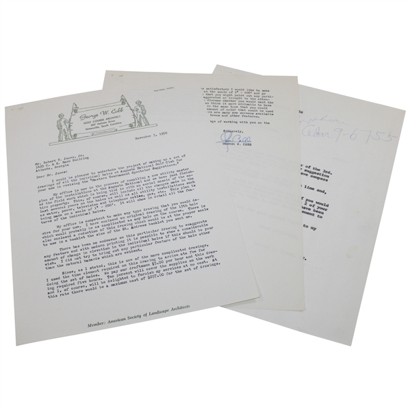 1958 Letter To Bobby Jones From Architect George W. Cobb w/Augusta Content with Response