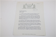 1958 Letter To Bobby Jones From Architect George W. Cobb w/Augusta Content with Response