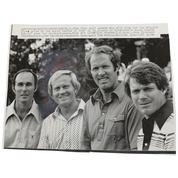 1975 World Series of Golf UPI Wire Photo of Foursome of Nicklaus, Watson, Wieskopf & Graham