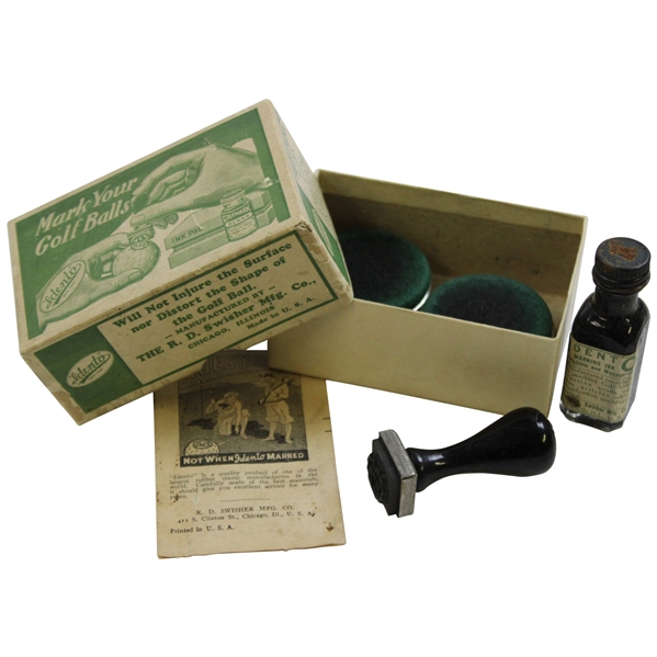 c. 1930s R.D. Swisher Idento Mark Your Golf Ball Items in Original Box with Information Card