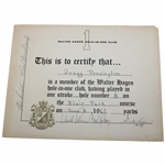 Arnold Palmer & others Signed Walter Hagen Hole In One Club Certificate JSA ALOA