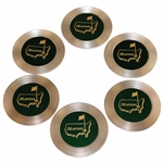 Six (6) Masters Tournament Dark Green Metal & Cork Drink Coasters