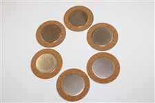 Six (6) Masters Tournament Dark Green Metal & Cork Drink Coasters