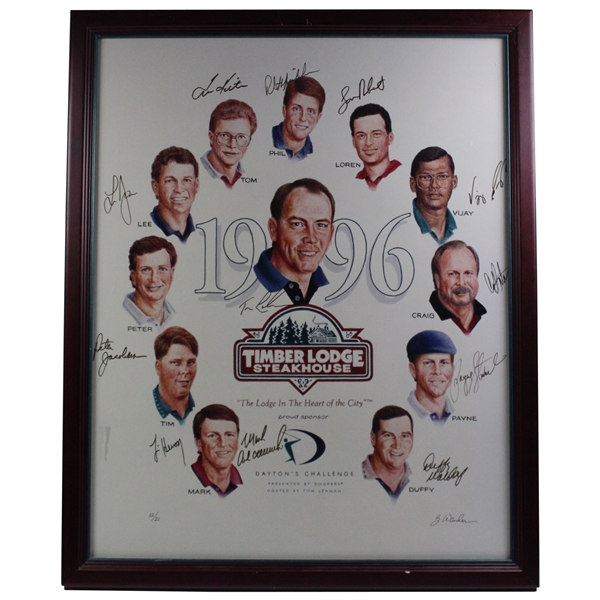 Payne, Mickelson & others Signed Ltd Ed 1996 Daytons Challenge Timber Lodge Poster #21/25 - Framed JSA ALOA