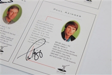 Early Mickelson, Lehman, Azinger & Crenshaw Signed 1995 Norstan Challenge Uncut Card Sheet JSA ALOA