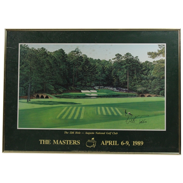 Champion Nick Faldo Signed 1989 The Masters Augusta National GC 12th Hole Poster - Framed JSA ALOA