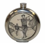 Handmade Circular Golf Scene Pewter Golf Flask - Sheffield, England
