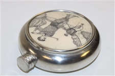Handmade Circular Golf Scene Pewter Golf Flask - Sheffield, England