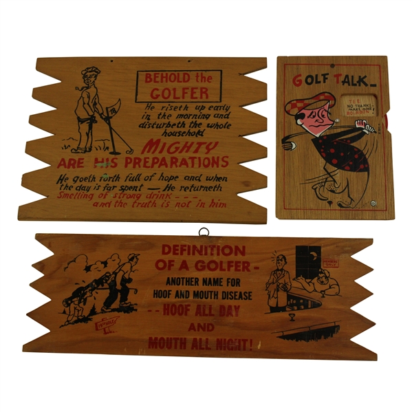 Lot of Three(3) Mid-Century Humorous Wooden Golf Hanging Signs