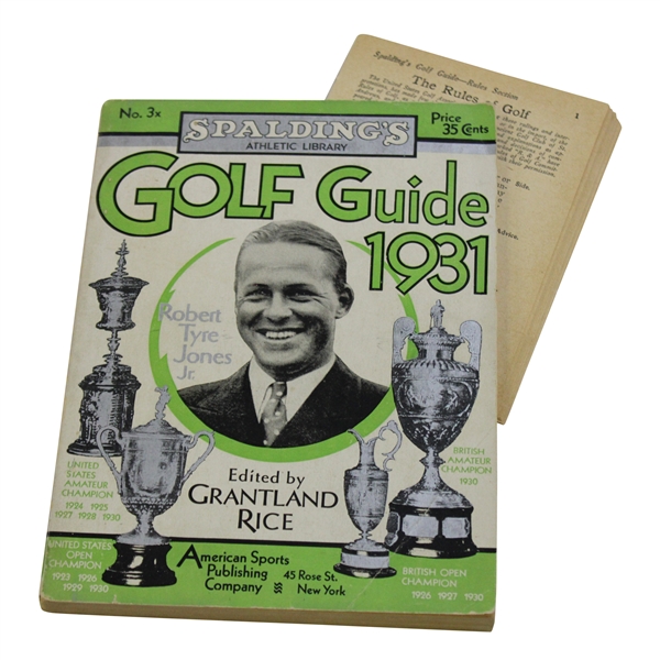 1931 Spalding Athletic Library Golf Guide w/Rare Rules Insert - Bobby Jones Grand Slam Coverage!