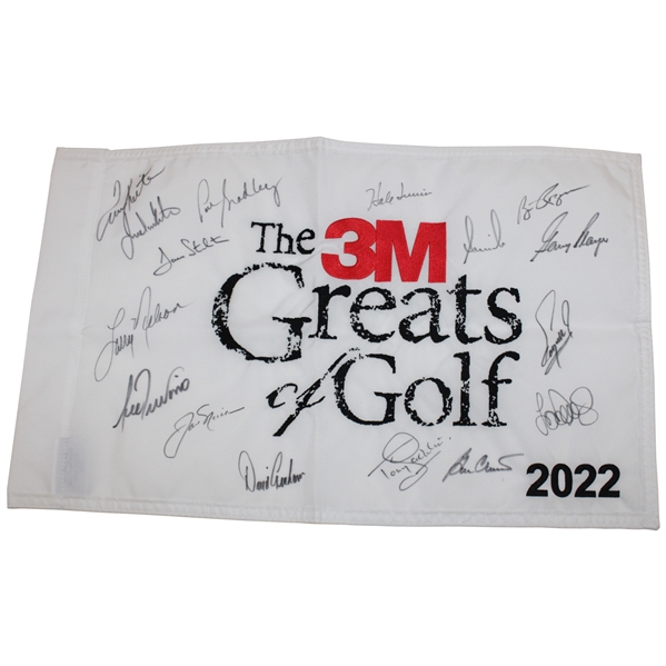 Nicklaus, Player, Kite & Thirteen (13) others Signed 2022 Greats of Golf Embroidered Flag JSA ALOA