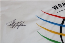 Collin Morikawa Signed 2021 World Golf Championship Embroidered Flag JSA ALOA