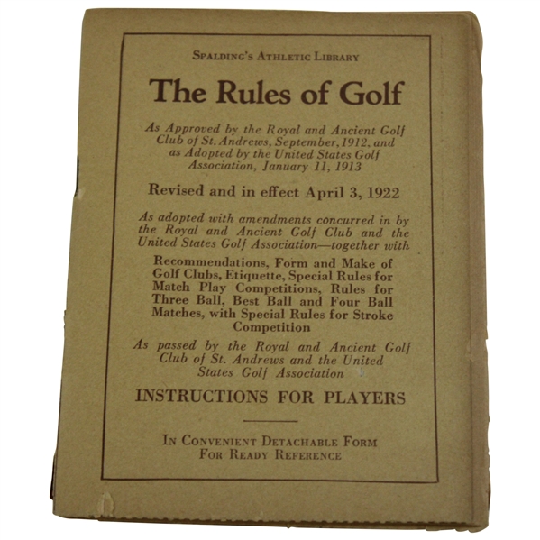 1922 The Rules of Golf A.G. Spalding & Bros Booklet