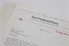 Bobby Locke's 1972 Personal Scrapbook Page w/ Letter from Mrs. George May on Reverse