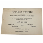 Jerome D. Travers Announcing 1st Exhibition Match w/Farrell, Sarazen, & Burke Cardboard Notice