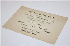 Jerome D. Travers Announcing 1st Exhibition Match w/Farrell, Sarazen, & Burke Cardboard Notice