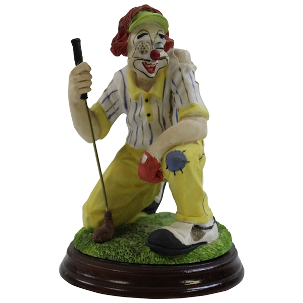 Golf Clown Davar Porcelain Figure on Wooden Base