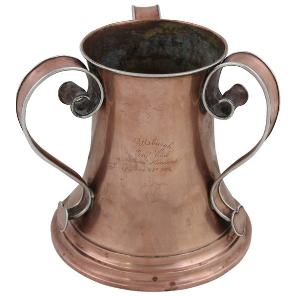 1902 Pittsburgh Golf Club Silver Mixed Metals 3 Handled Handicap Trophy Given by Thos Rodd - June 25th