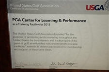 2013 USGA Award Plaque For Excellence Given To The PGA Center For Learning & Performance