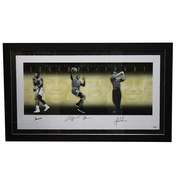 Tiger Woods, Muhammad Ali & Michael Jordan Signed Legends of Sport Collage Framed #115/500 UDA #BAK33972