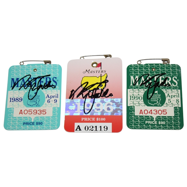 Nick Faldo Signed 1989, 1990 & 1996 Masters Tournament Series Badges JSA ALOA