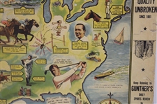 Gunther Beer Map of Sports Records Including Bobby Jones & Walter Hagen