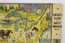 Gunther Beer Map of Sports Records Including Bobby Jones & Walter Hagen