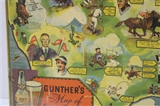 Gunther Beer Map of Sports Records Including Bobby Jones & Walter Hagen