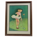 Framed And Double Matted Golf Print Lady Golfer