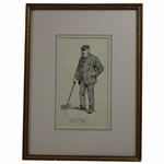 c.1900s Old Tom Morris Original Ink On Paper The Famous Golfer Signed by Artist Matt - Framed