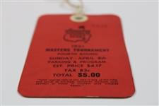 1951 Masters Tournament Fourth Round Sunday Ticket #5831 - Ben Hogan Winner - Top Condition