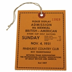 1951 Ryder Cup Sunday Ticket #13919 - Pinehurst Country Club