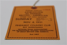 1951 Ryder Cup Sunday Ticket #13919 - Pinehurst Country Club
