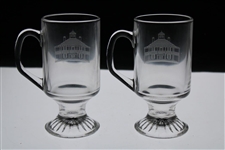 Two (2) Augusta National Golf Club Glass 'Clubhouse' Logo Pedestal Coffee Mugs
