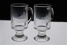 Two (2) Augusta National Golf Club Glass 'Clubhouse' Logo Pedestal Coffee Mugs