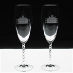 Two (2) Augusta National Golf Club Glass Clubhouse Logo Flute Champagne Glasses
