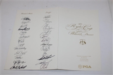 US & Europe Team Signed 2008 Ryder Cup at Valhalla Welcome Dinner Menu Beckett #AD40773