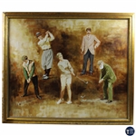 Original 1976 World Golf HoF Tom Morris, Tommy Armour & Others Dom Lupo Painting Oil on Canvas - Framed 