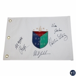 Micklelson, Lyle, Jenkins, Allis & Stacy 2012 Class Signed World Golf Hall of Fame Flag JSA ALOA