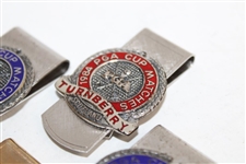 Four (4) PGA Cup Matches Clips/Badges - 1984 (x2) & 1986 (x2) - 10k GF & Sterling