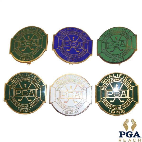 1941, 1944, 1946, 1949, 1950 & 1953 PGA Championship Contestant Badges