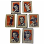 Seven (7) Hand Cut Golf Cards - Hogan, Snead (x2), Berg, M. Bauer (x2) & A. Bauer