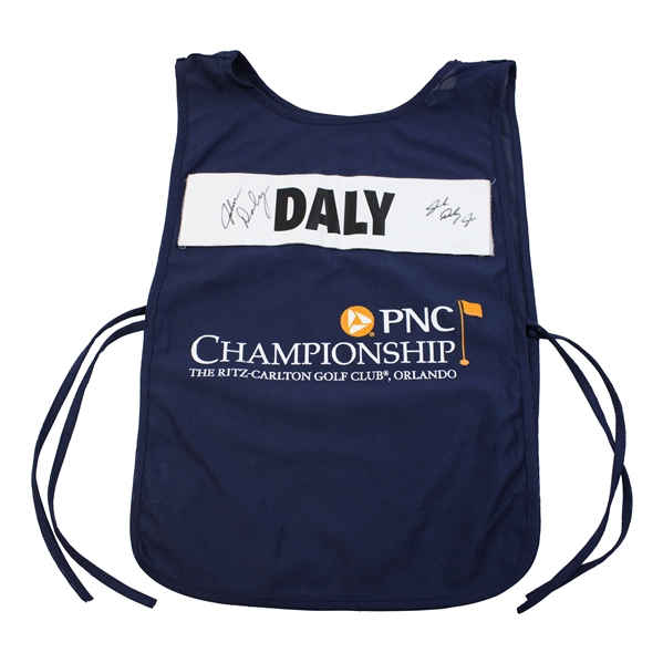 John Daly & John Daly Jr. Signed PNC Championship Caddie Bib JSA ALOA